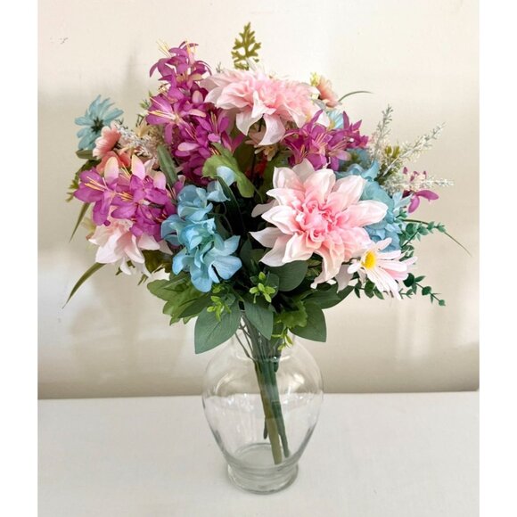 Large Silk Flower Arrangement from Upcycled Mixed Florals Hand Painted Details - Picture 6 of 17